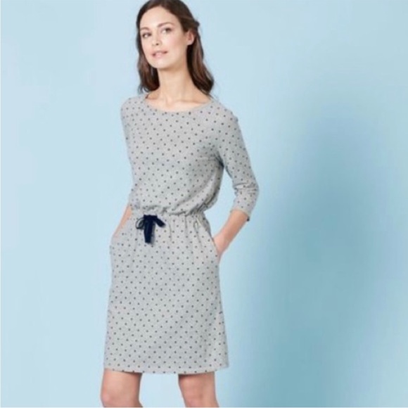 BODEN Size 6 Peggy Drawstring Knit Polka Dot Dress Gray‎ Fleece - Picture 1 of 10